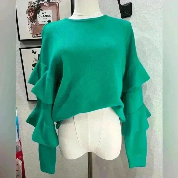 SUGARLIPS Quinley Ruffle Sweater In Kelly Green Size Small - Picture 4 of 10